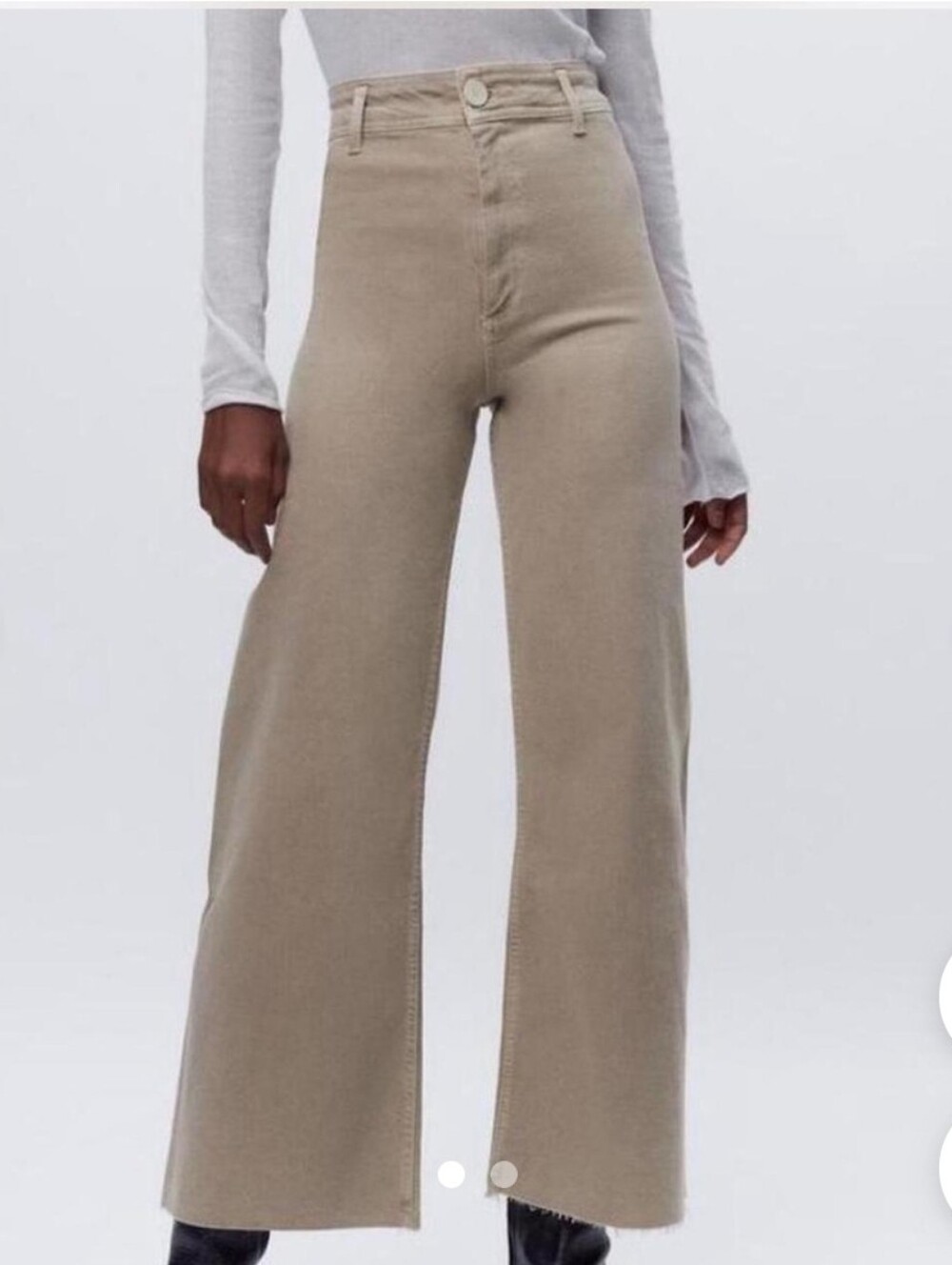 Zara Womens Jeans Size 2 High Rise Straight trouser Beige Light Wash Cotton